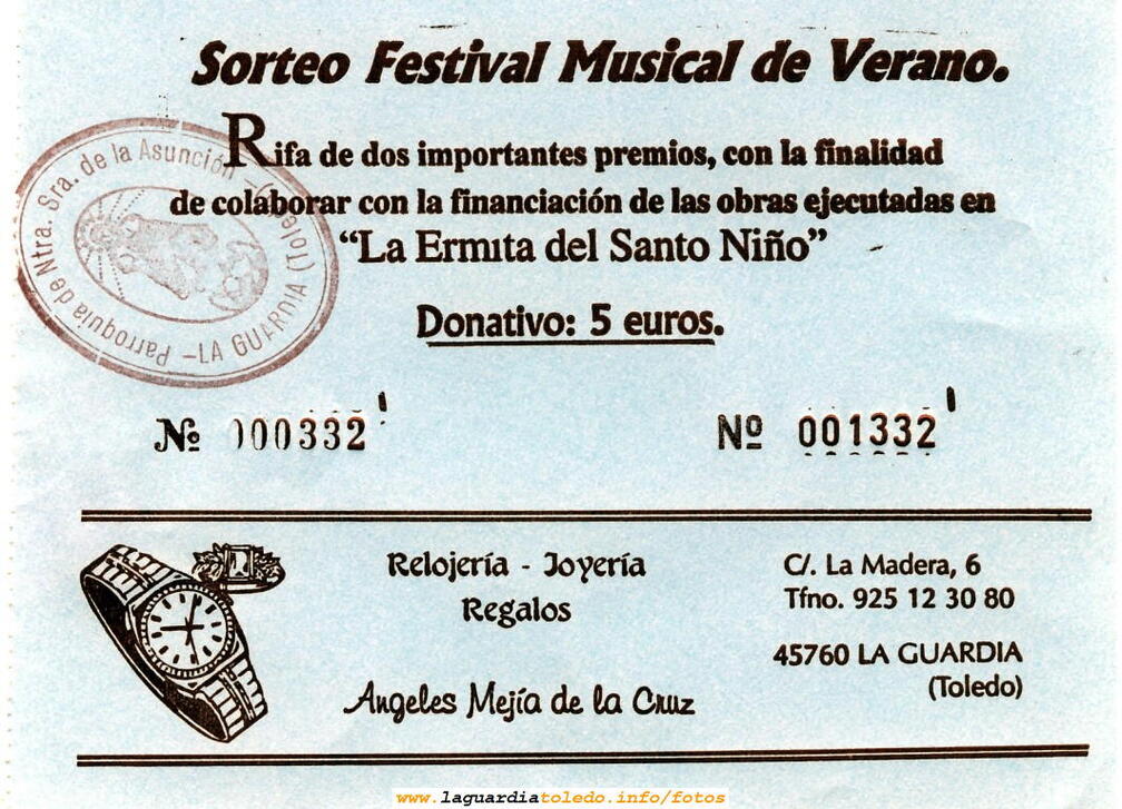 Papeletas que el Coro Parroquial ha puesto a la venta para recaudar fondos para las Obras de la Plataforma del Santo Niño