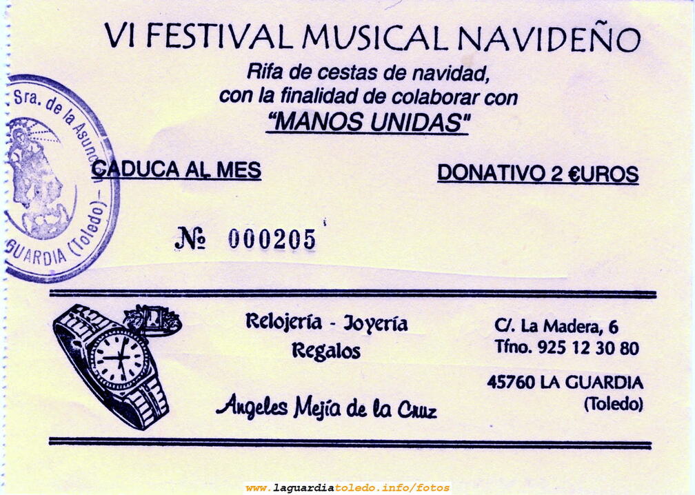 Papeletas que ha sacado a la venta el Coro Parroquial para el tradicional festival benéfico de Manos Unidas 2006
