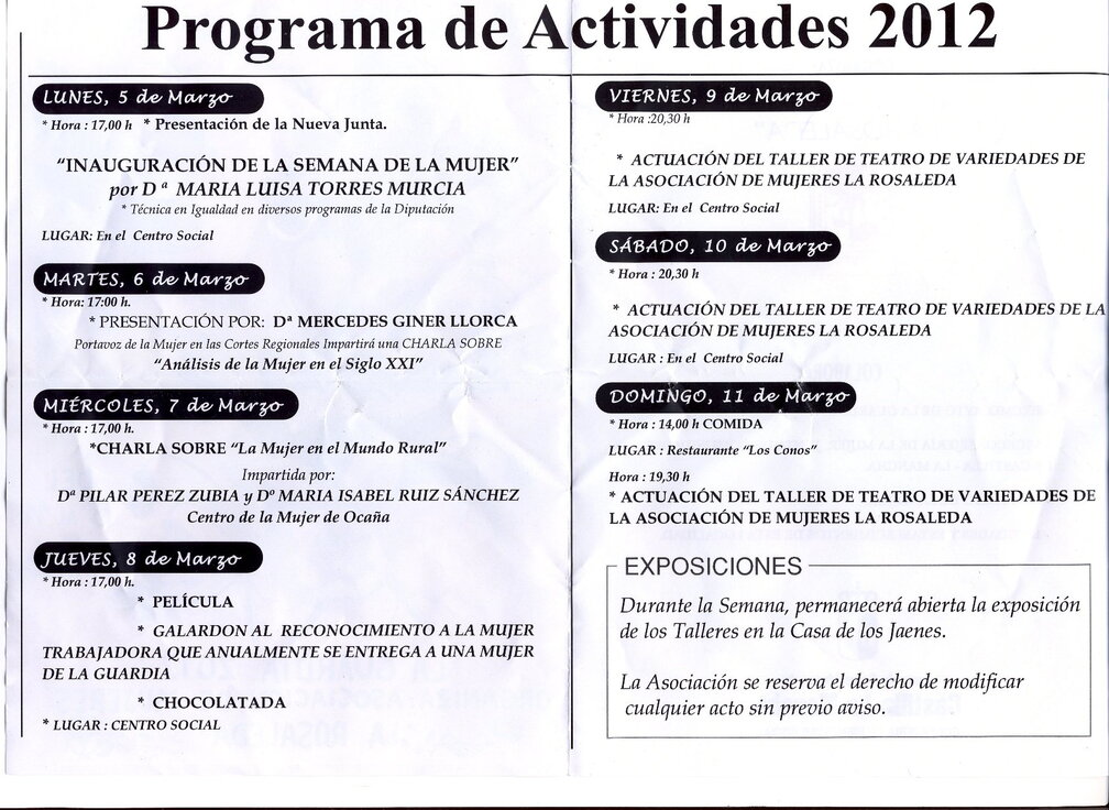 Cartel anunciador de la 24ª Semana de la Mujer. Asociación de Mujeres La Rosaleda