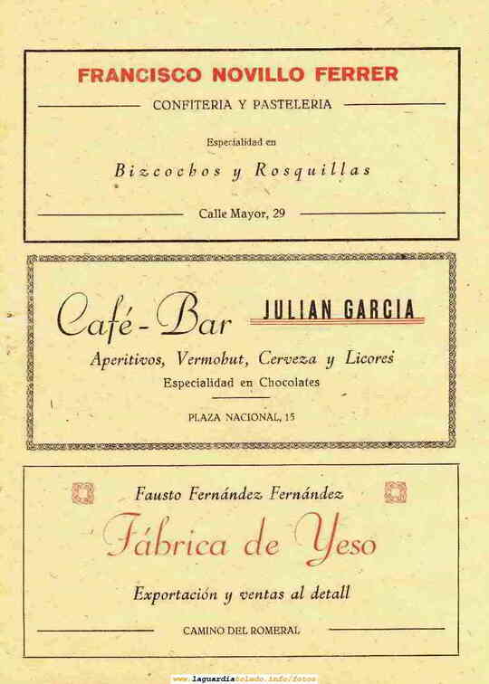lgt_Programa_fiestas_1951_13_CONFITERIA FRANCISCO NOVILLO  YESOS FAUSTO FERNANDEZ