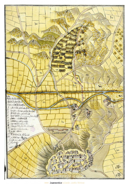 Mapa de La Guardia de siglo XVII, realizado por un cura, describía los planos de la canalización del agua desde La Fuenta larga hasta el pueblo.