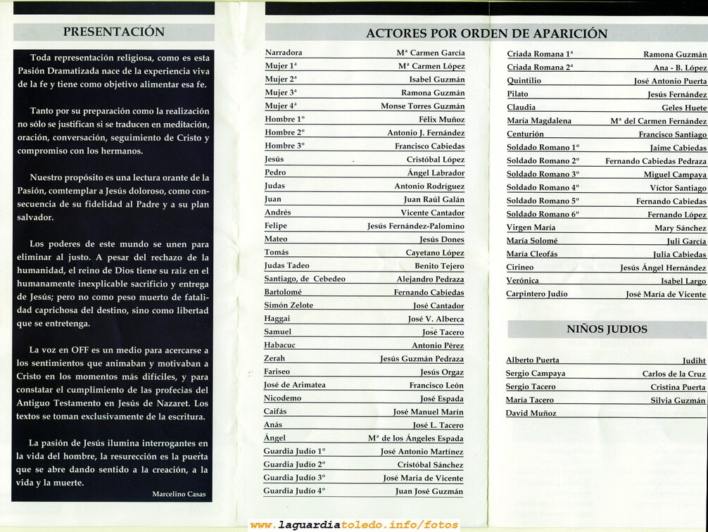 Contraportada del programa de mano de la representación de la Pasión 2008 en La Guardia