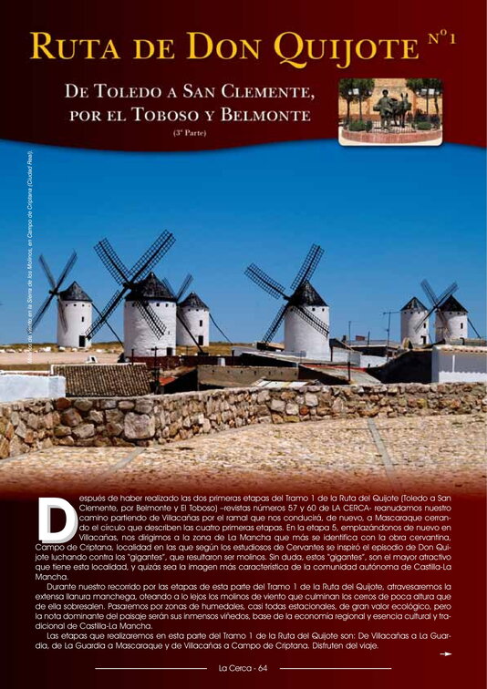 Extracto de la revista de internet La Cerca de mayo-junio en donde hay un artículo referente a la Ruta de Don Quijote en donde se habla de La Guardia