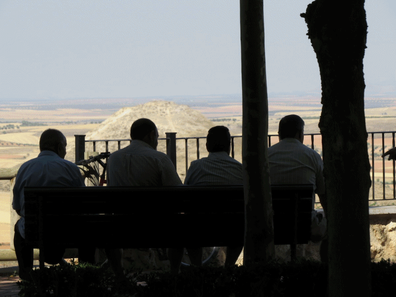 Gente tomando "el fresco" en el paseo del Norte en el mes de julio más caluroso de la historia